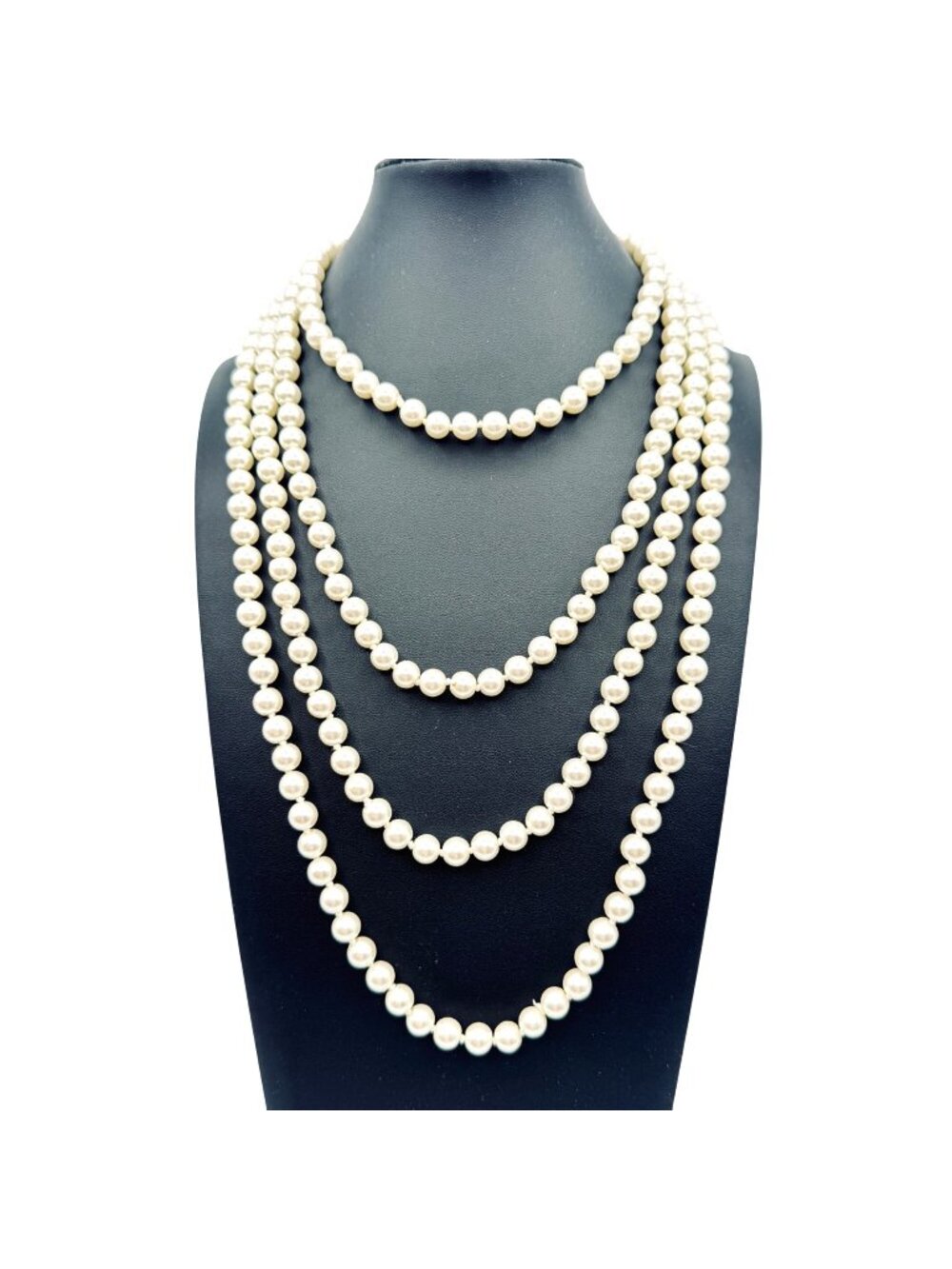 Opera Length Faux Pearl Necklace 8mm Glass Hand Knotted 86" Long Bridal Flapper